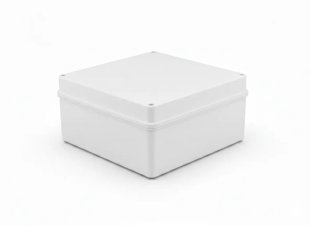 SuperMax 6x8 inch waterproof PVC junction box, IP65 weatherproof electrical enclosure with a pure white UV-resistant finish and seamless design for CCTV and industrial wiring.